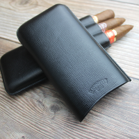 Savinelli Corona Leather Cigar Case - Black - Fits 3 Cigars (End of Line)